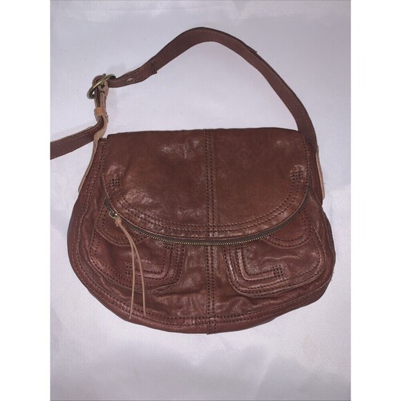 Lucky Brand 100% Lamb Leather Hobo Shoulder Bag Distressed Brown Boho Hippie - Picture 1 of 16